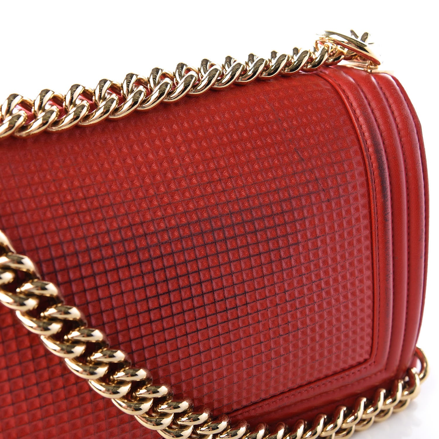 Chanel Lambskin Embossed Medium Boy Cube Flap Red 3 of 9