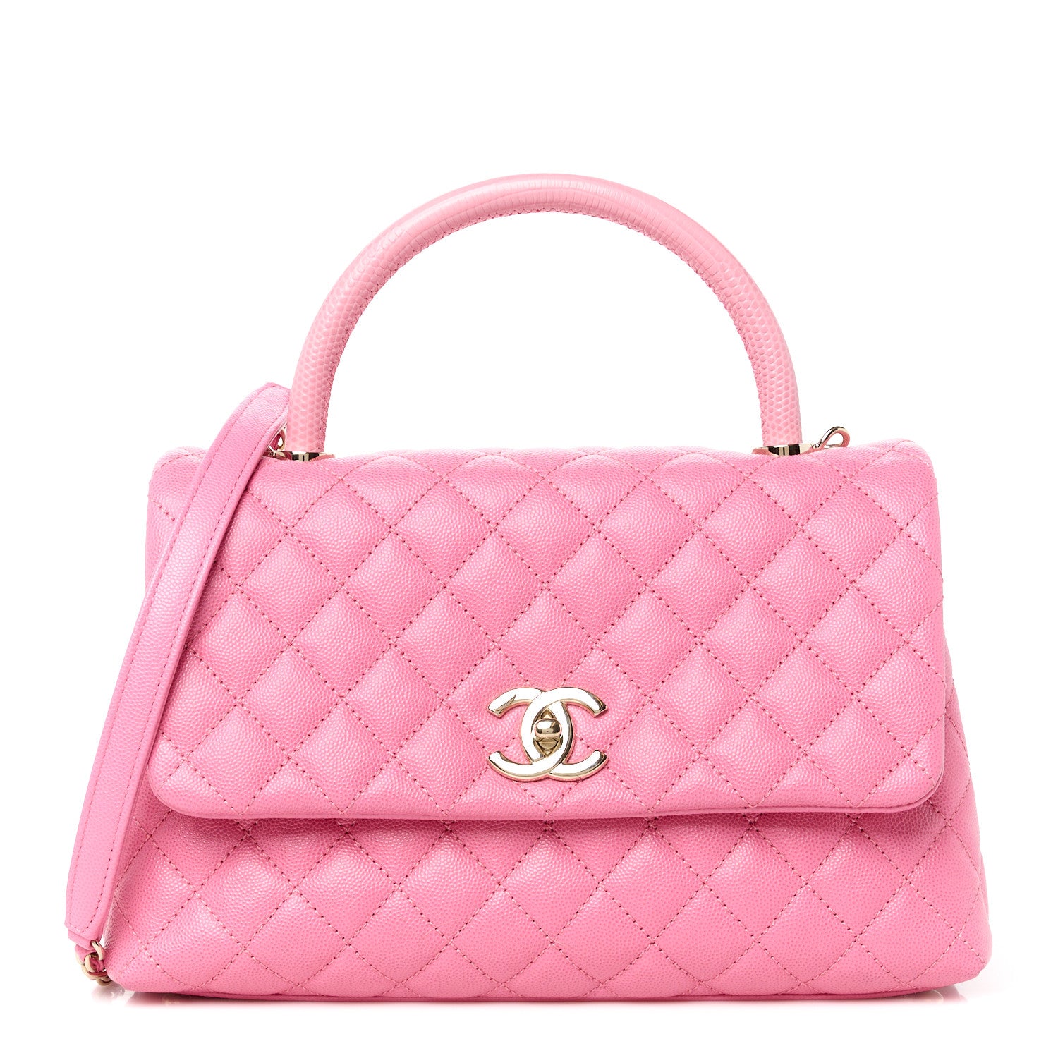 Chanel Caviar Lizard Embossed Quilted Small Coco Handle Flap Pink 1 of 11
