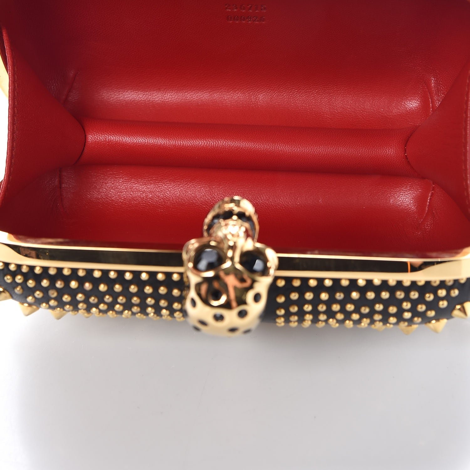 Alexander McQueen Calfskin Studded Britannia Skull Box Clutch Black 5 of 8