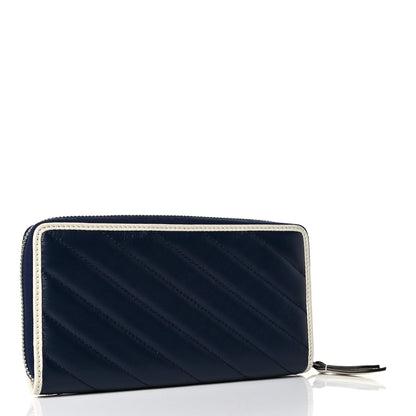 Gucci Vintage Effect Calfskin Matelasse Diagonal Torchon GG Marmont Zip Around Wallet Blue Agata Mystic White 2 of 5