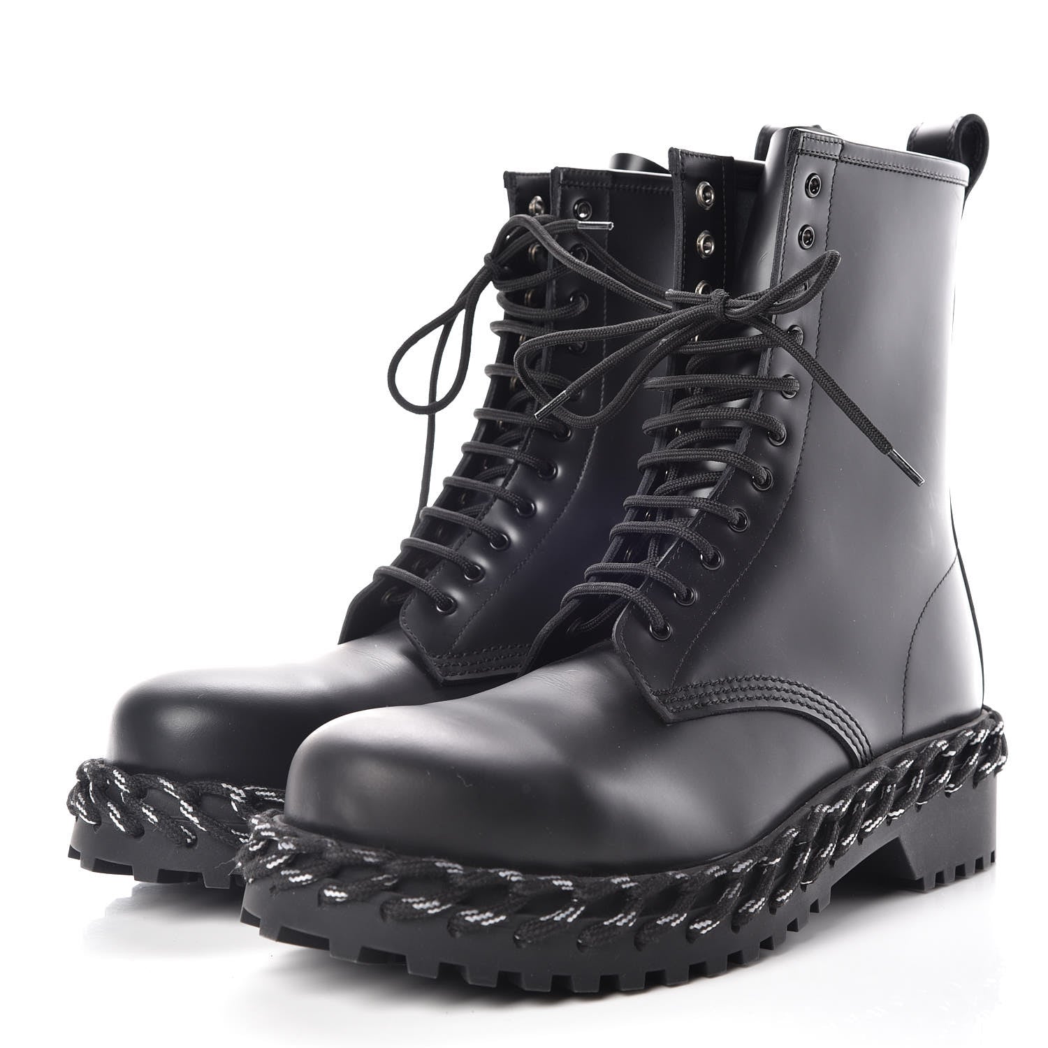 Balenciaga Calfskin Woven Detail Mens Combat Boots 40 Black 3 of 11