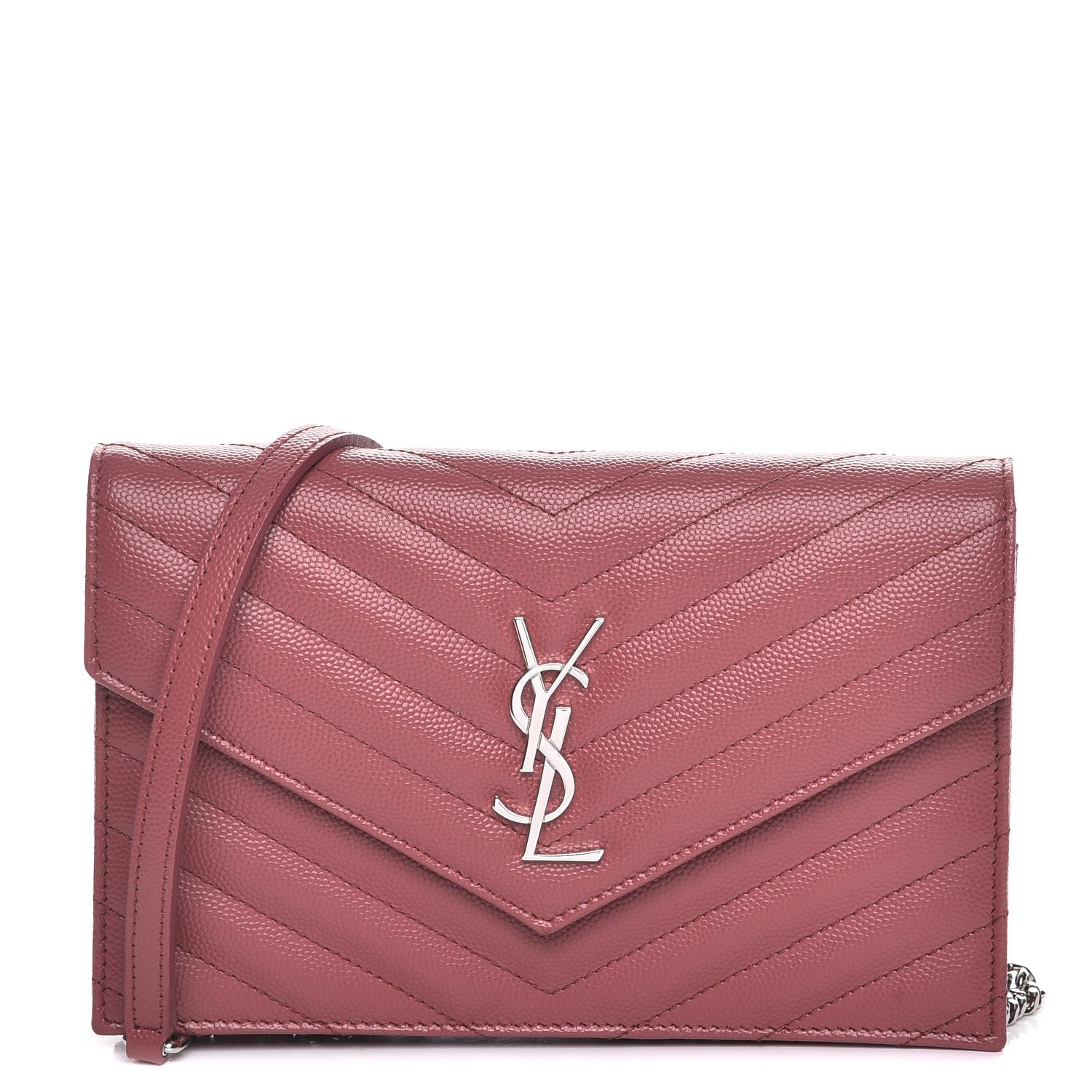 Saint Laurent Grain De Poudre Matelasse Chevron Monogram Envelope Chain Wallet Mystic Rose 1 of 8