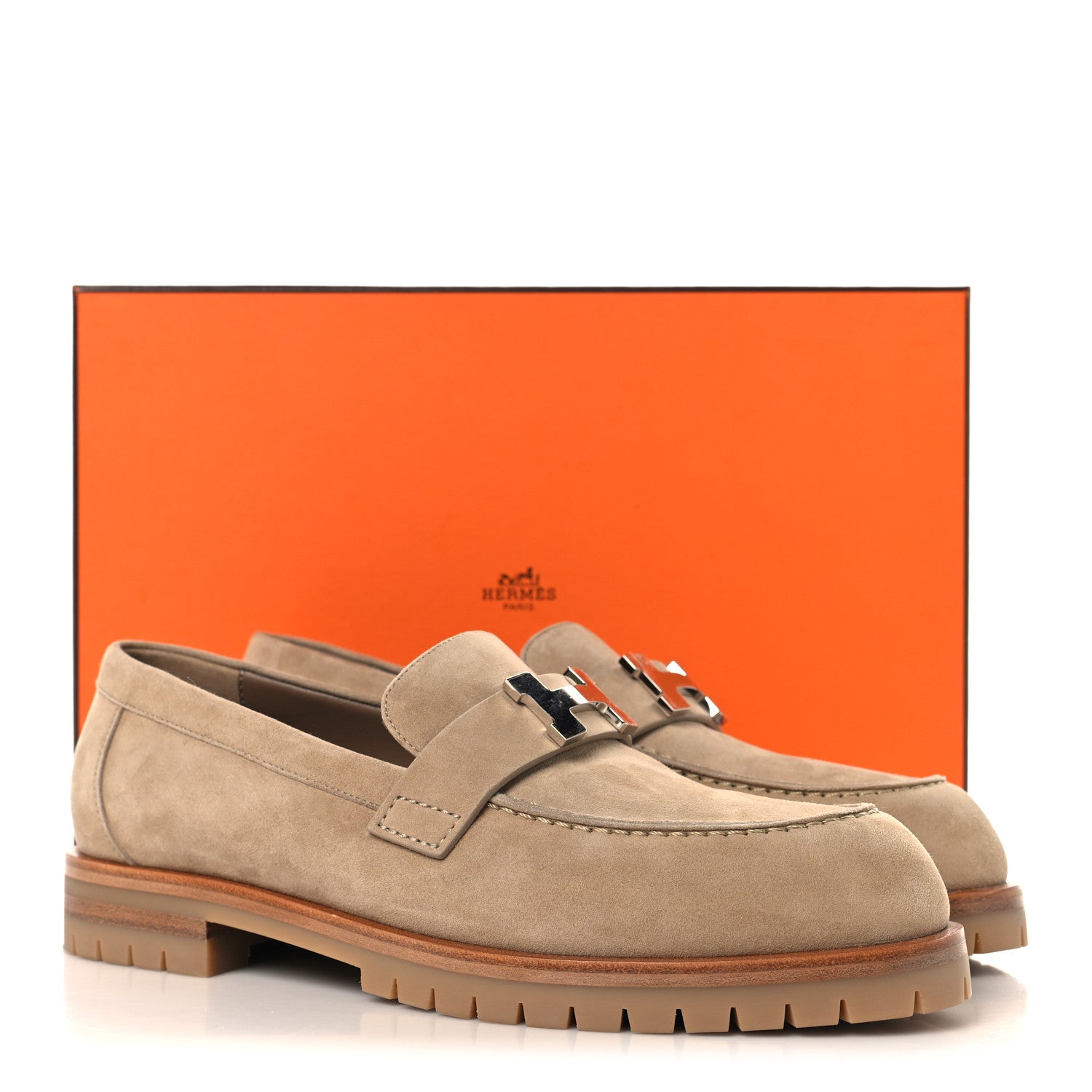 Hermes Suede Goatskin Womens Faubourg Loafers 38 Beige Argile 10 of 10