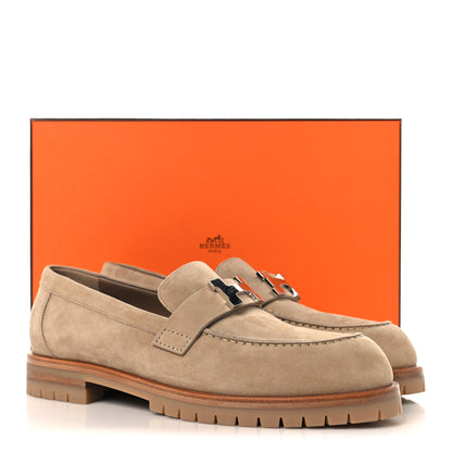 Hermes Suede Goatskin Womens Faubourg Loafers 38 Beige Argile 10 of 10