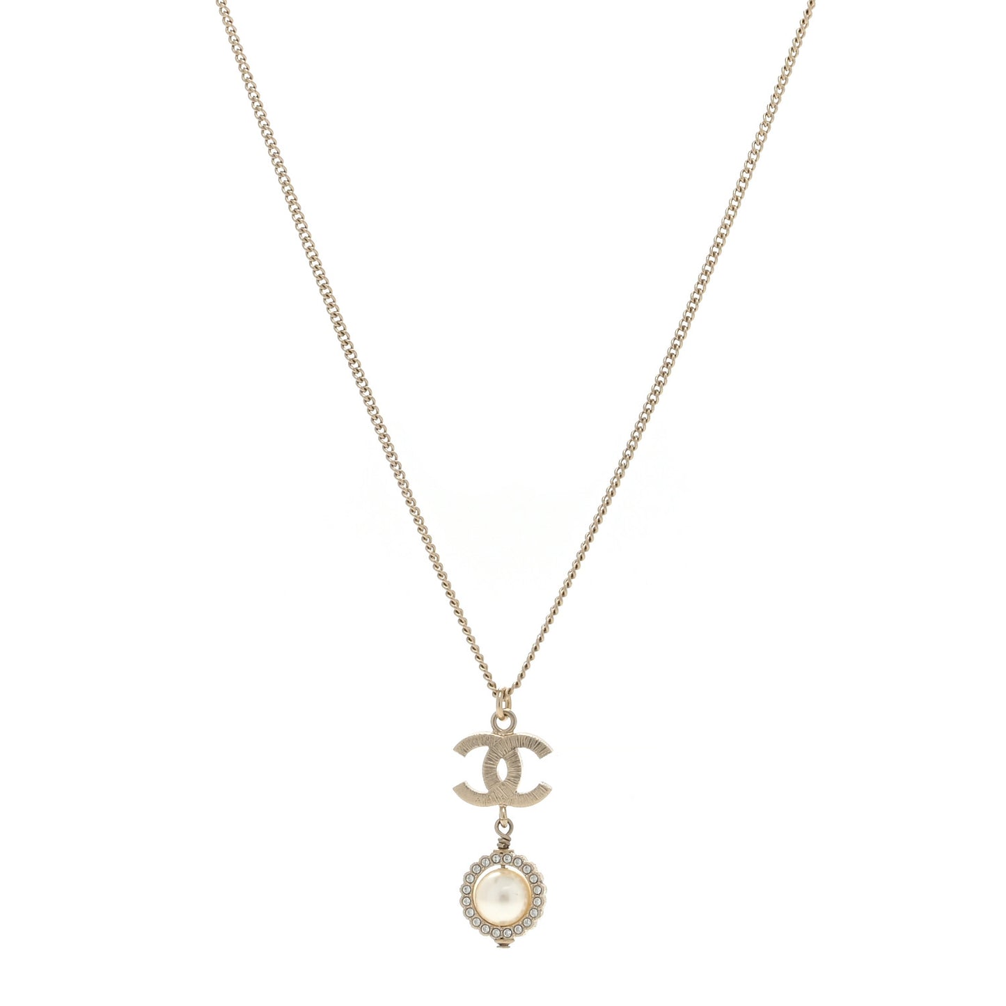 Crystal Pearl CC Lace Camellia Necklace Gold