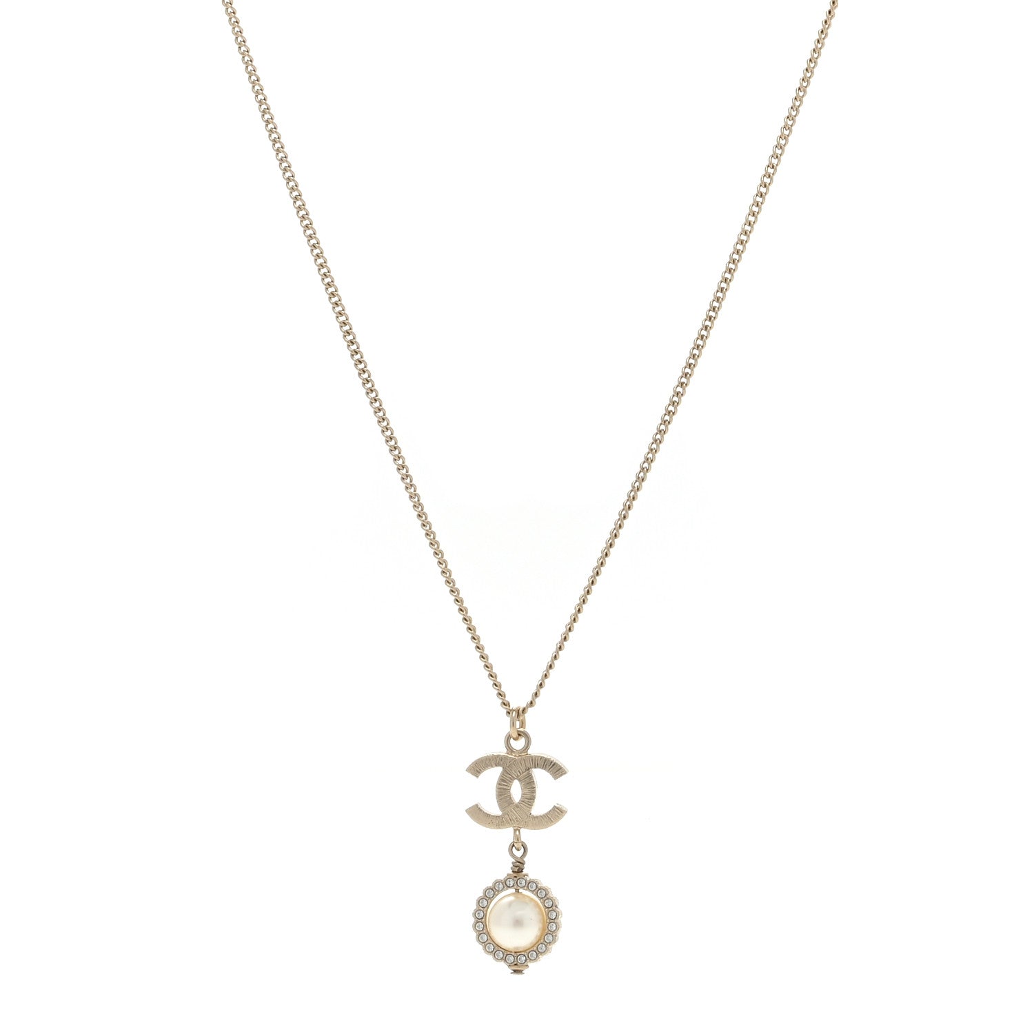 Chanel Crystal Pearl CC Lace Camellia Necklace Gold 1 of 3