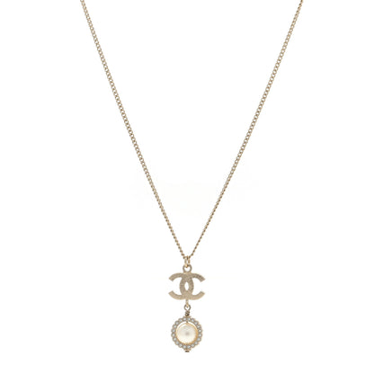 Chanel Crystal Pearl CC Lace Camellia Necklace Gold 1 of 3