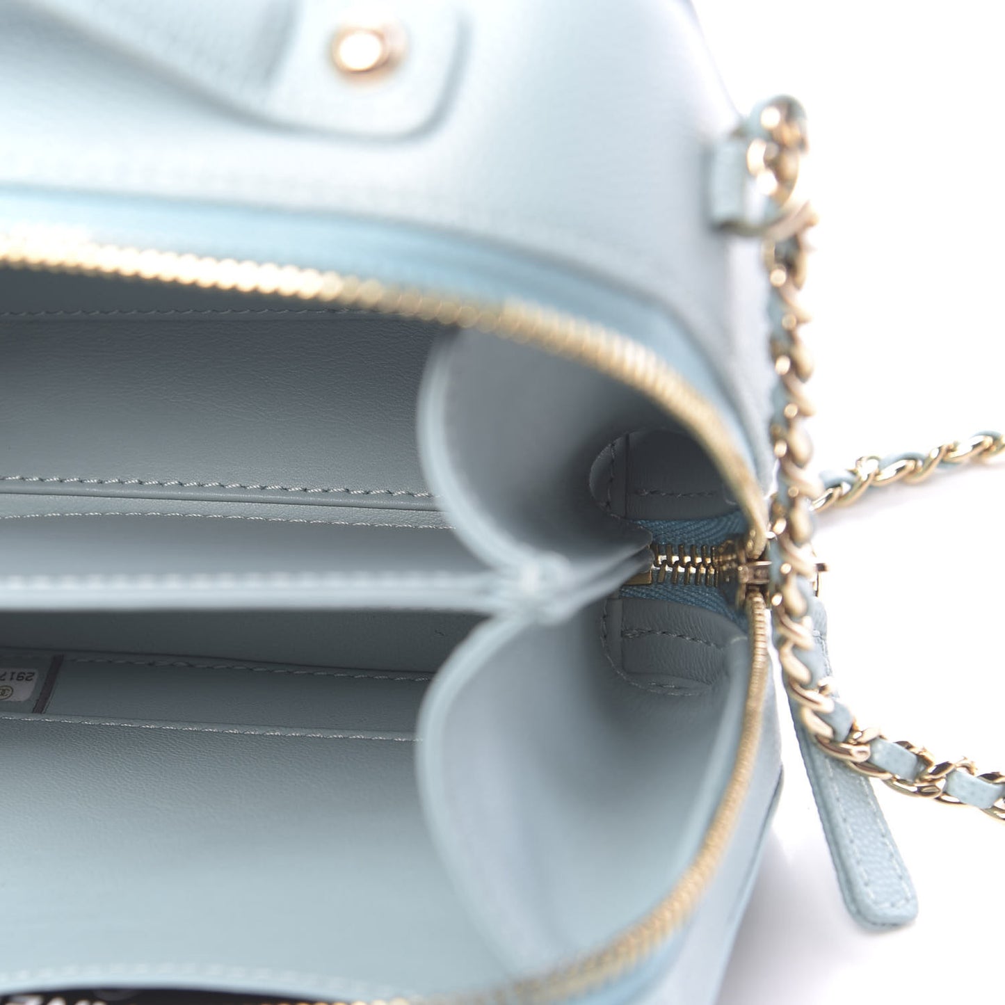 Caviar Quilted Small CC Filigree Vanity Case Light Blue