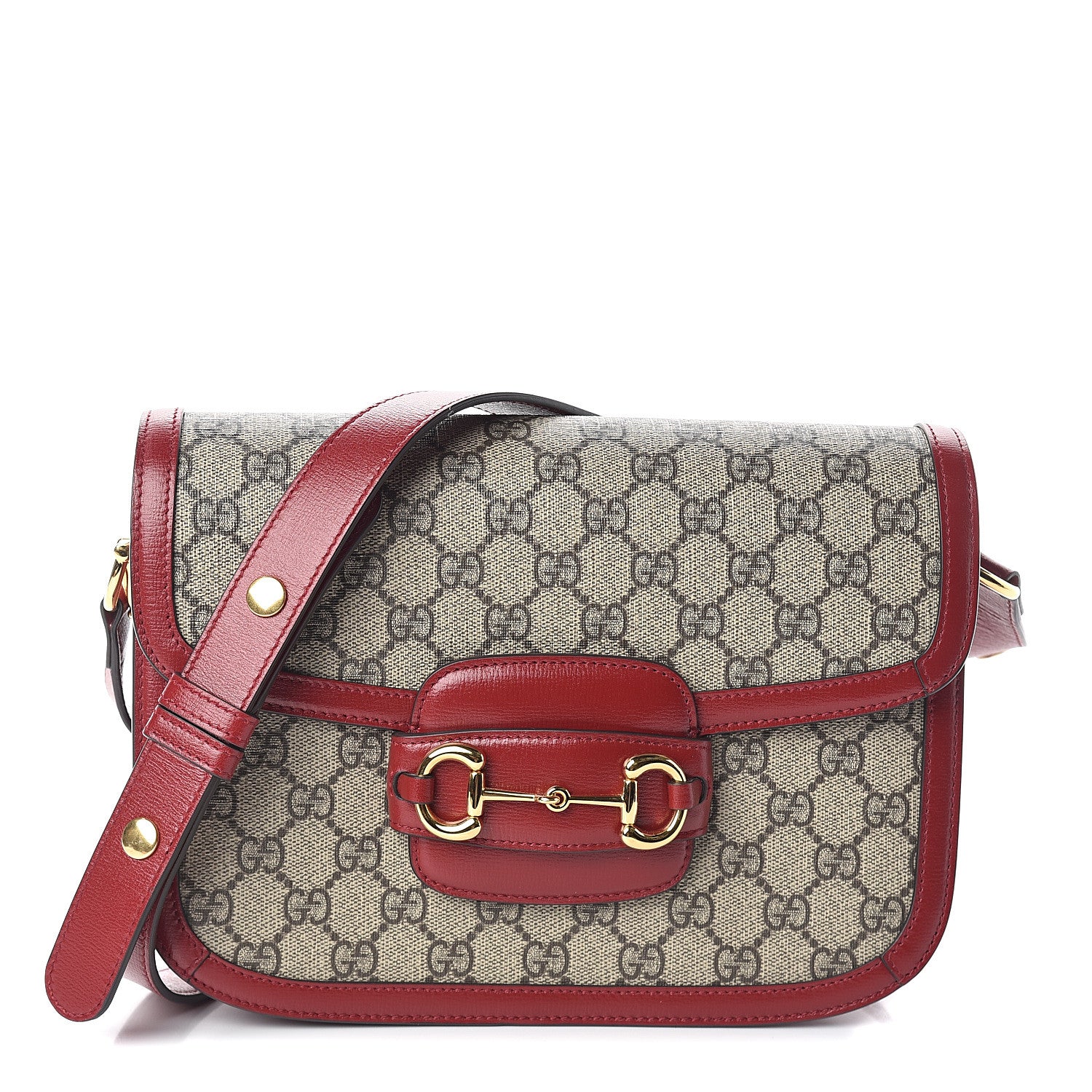 Gucci GG Supreme Monogram Azalea Calfskin Horsebit 1955 Shoulder Bag Beige Ebony New Cherry Red 1 of 9
