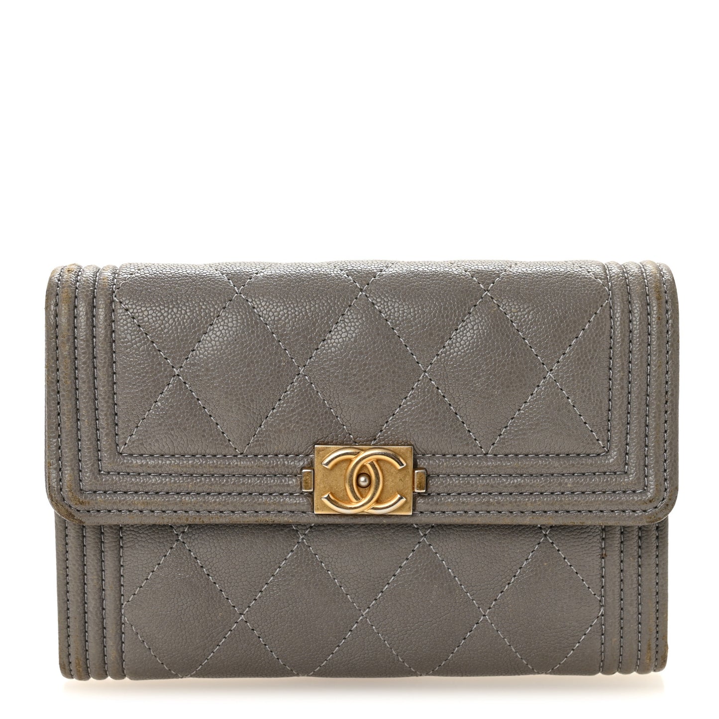 Caviar Quilted Medium Boy Flap Wallet Grey