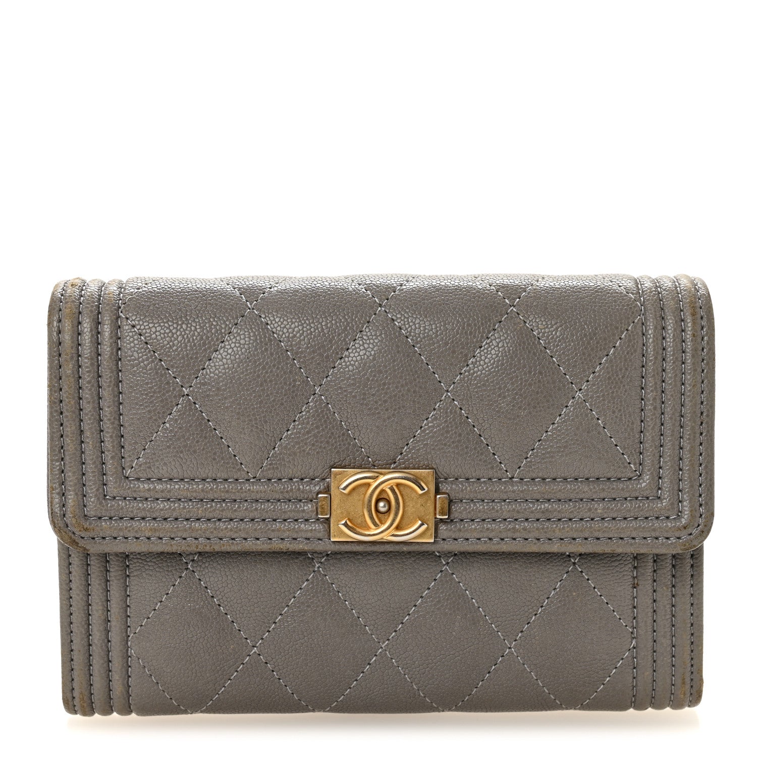 Chanel Caviar Quilted Medium Boy Flap Wallet Grey 1 of 11