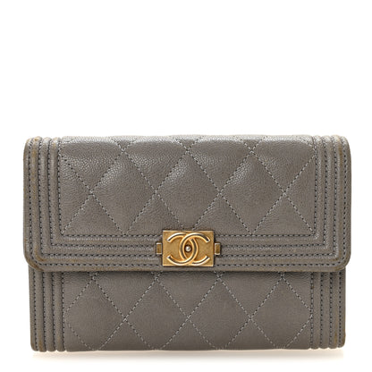 Chanel Caviar Quilted Medium Boy Flap Wallet Grey 1 of 11
