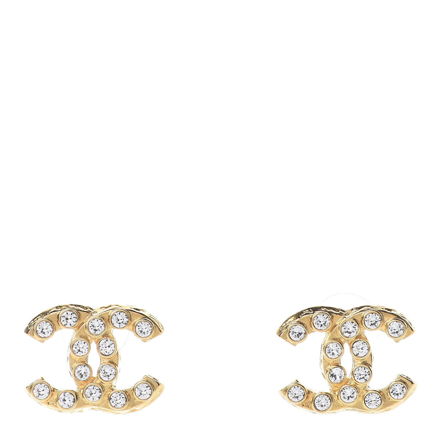 Chanel Crystal CC Large Stud Earrings Gold 1 of 5