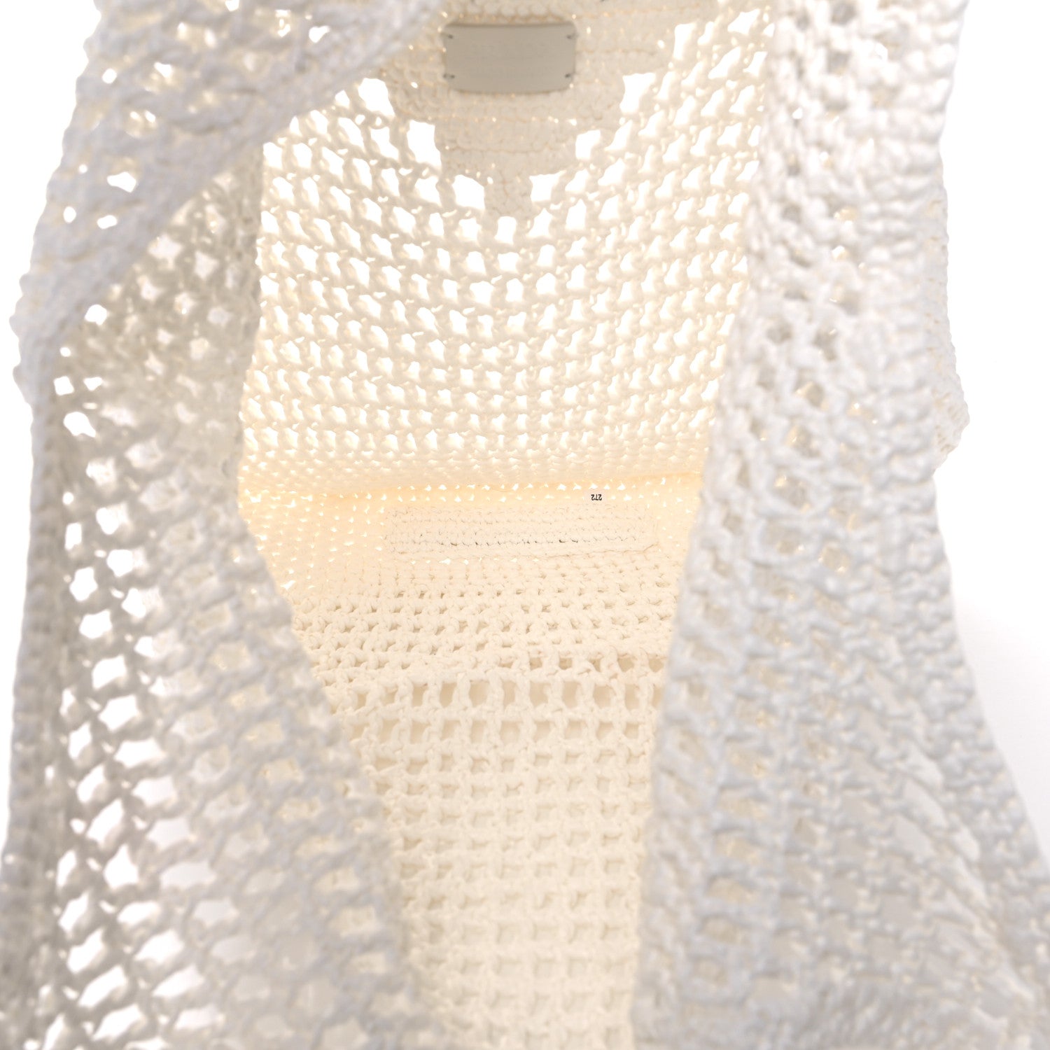 Prada Yarn Raffia Effect Crochet Logo Embroidered Shopping Tote Bag White 5 of 10