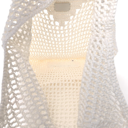 Prada Yarn Raffia Effect Crochet Logo Embroidered Shopping Tote Bag White 5 of 10