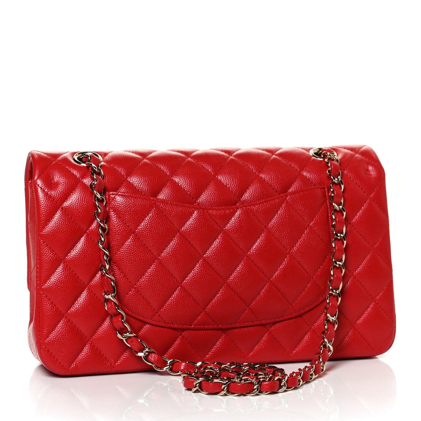 Caviar Quilted Medium Double Flap Red