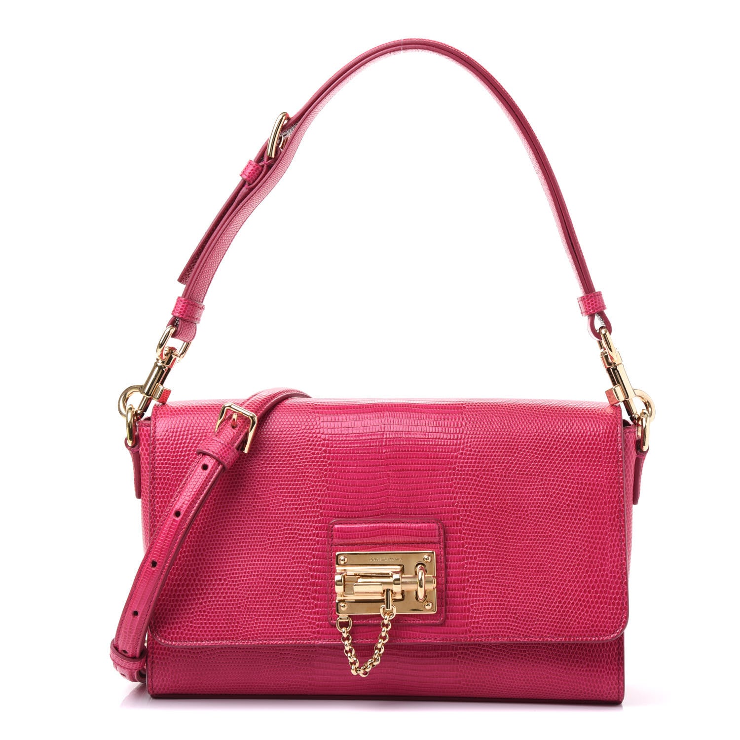 Dolce & Gabbana Lizard Calfskin Embossed Monica Convertible Shoulder Bag Pink 1 of 8