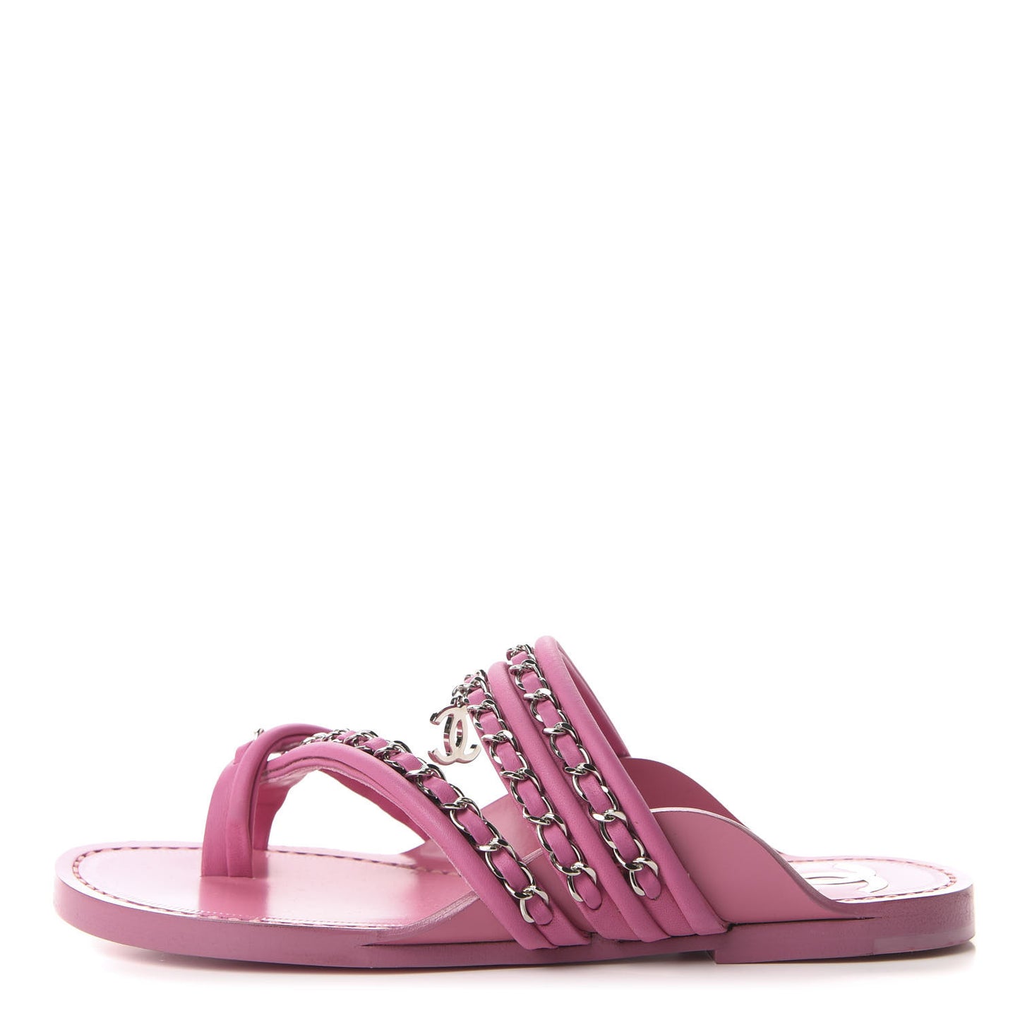 Calfskin Chain CC Thong Flat Sandals 35 Pink