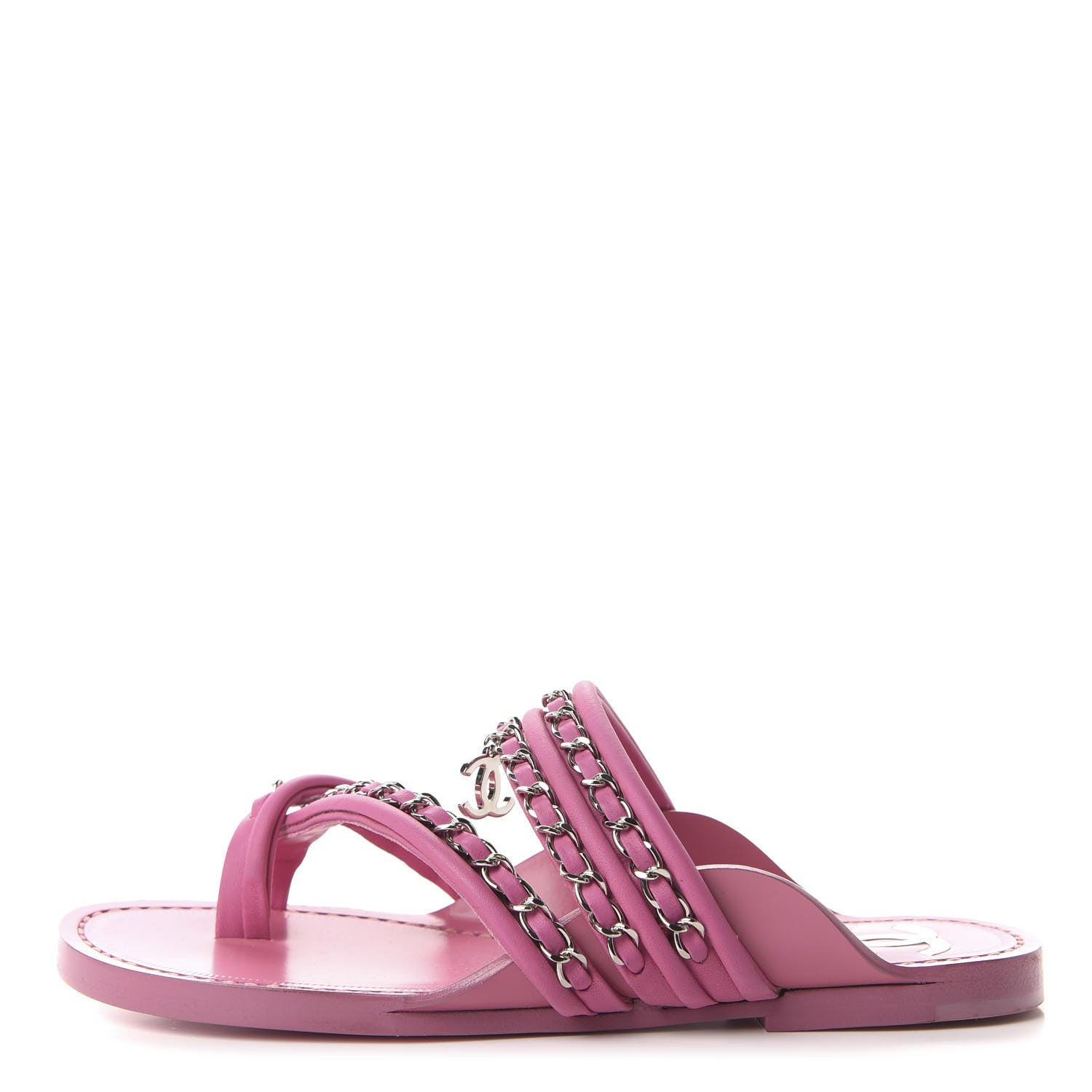 Chanel Calfskin Chain CC Thong Flat Sandals 35 Pink 1 of 10