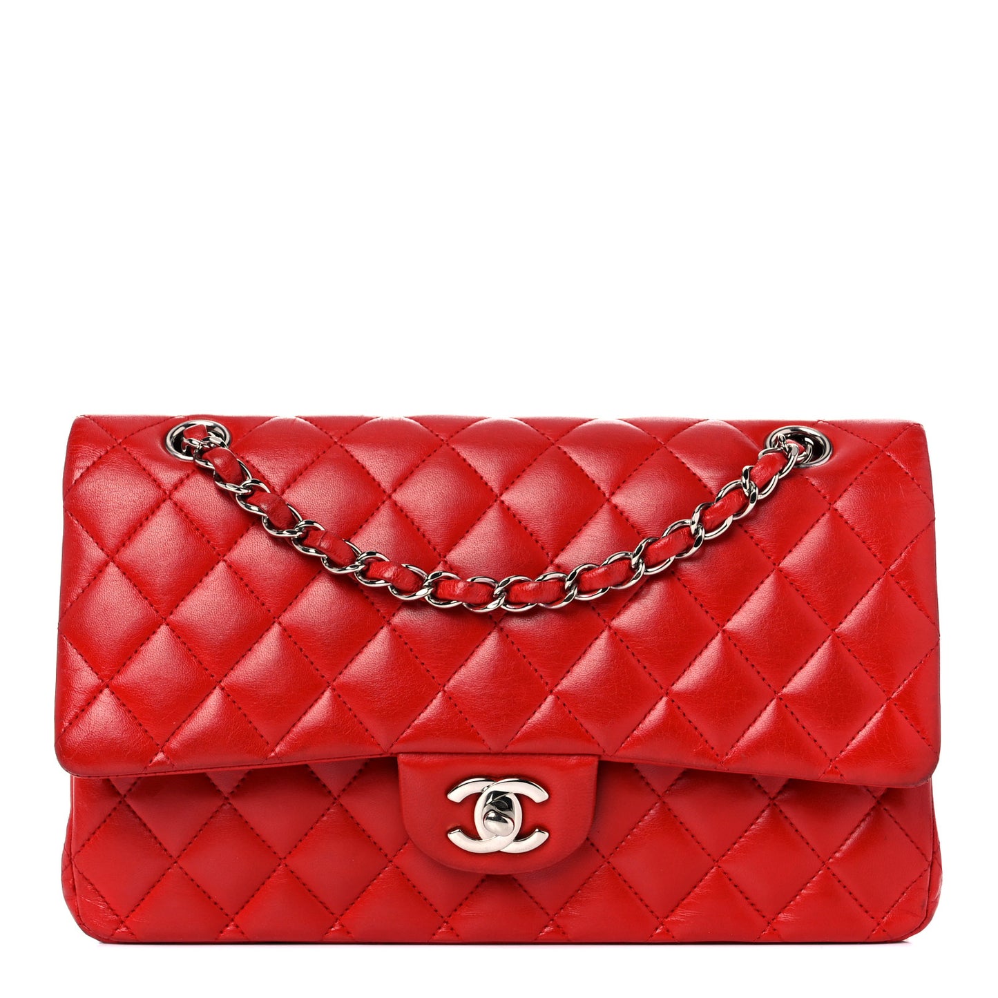 Lambskin Quilted Medium Double Flap Red