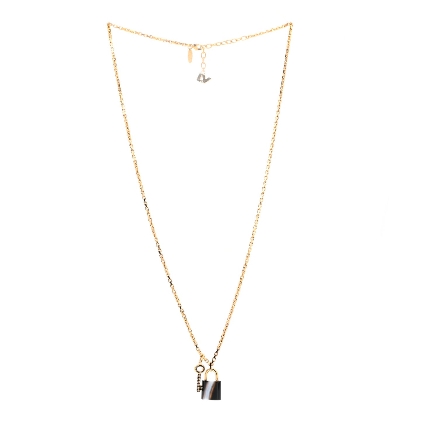 Metal Onyx Crystal Padlock And Key Pendant Necklace Gold Black