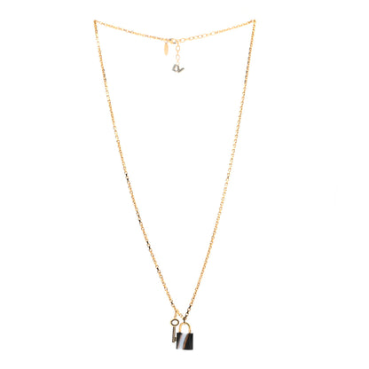 Louis Vuitton Metal Onyx Crystal Padlock And Key Pendant Necklace Gold Black 3 of 5