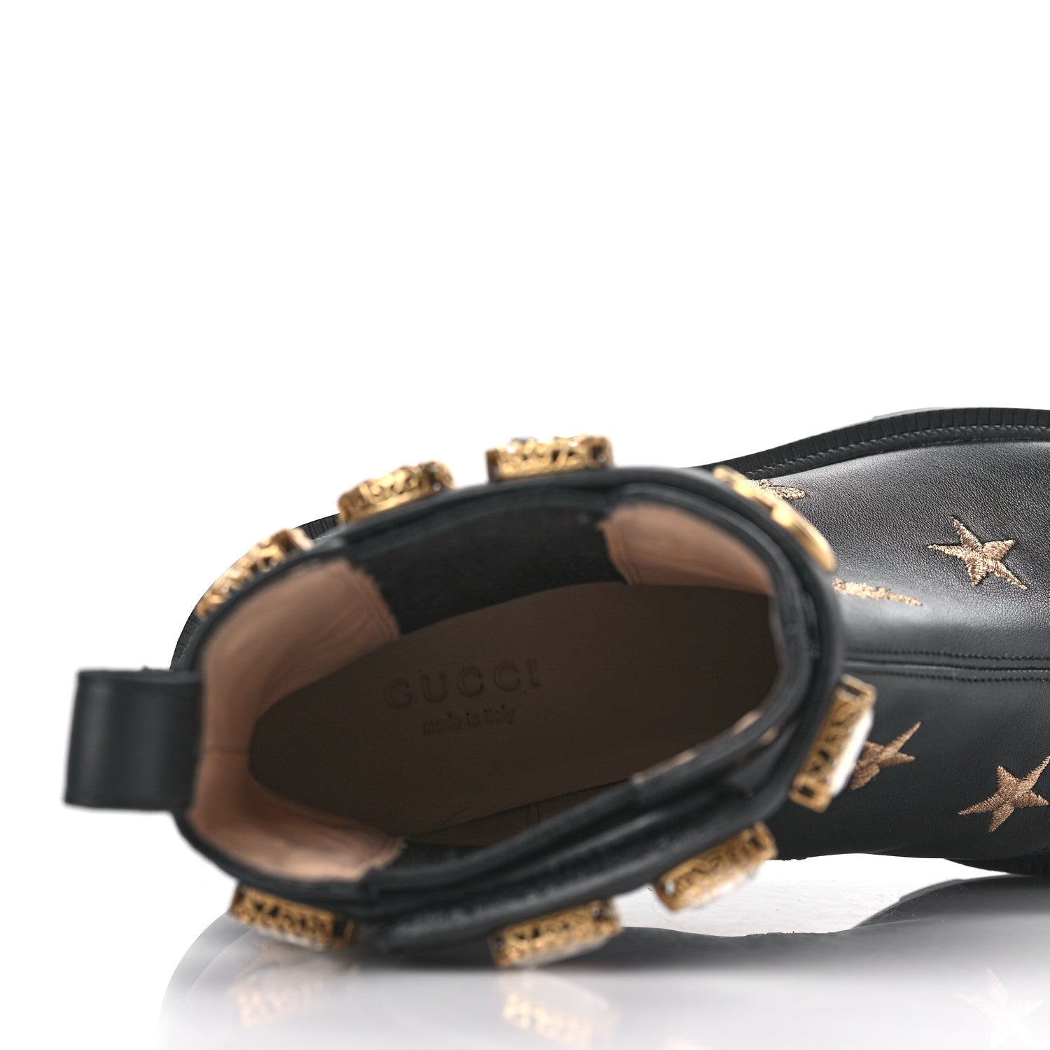 Gucci Calfskin Bee Star Embroidered Belt Ankle Boots 36.5 Black 7 of 9