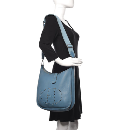 Hermes Taurillon Clemence Evelyne III GM Blue Jean 2 of 15