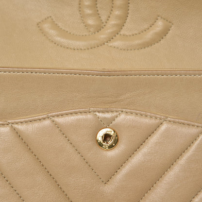Chanel Lambskin Chevron Quilted Medium Double Flap Beige 17 of 21