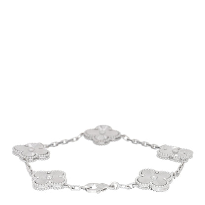 Van Cleef & Arpels 18K White Gold 5 Motifs Guilloche Vintage Alhambra Bracelet 2 of 3