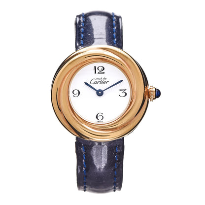 Cartier Sterling Silver 18K Yellow Gold Calfskin 26mm Must De Trinity Quartz Watch Blue 1 of 10