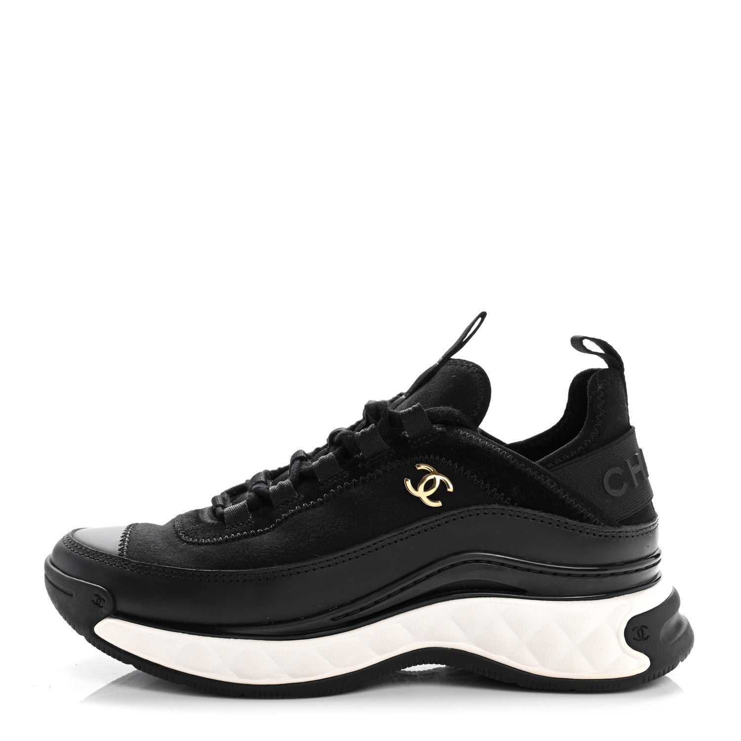Chanel Velvet Calfskin Mixed Fibers CC Sneakers 36 Black 1 of 10