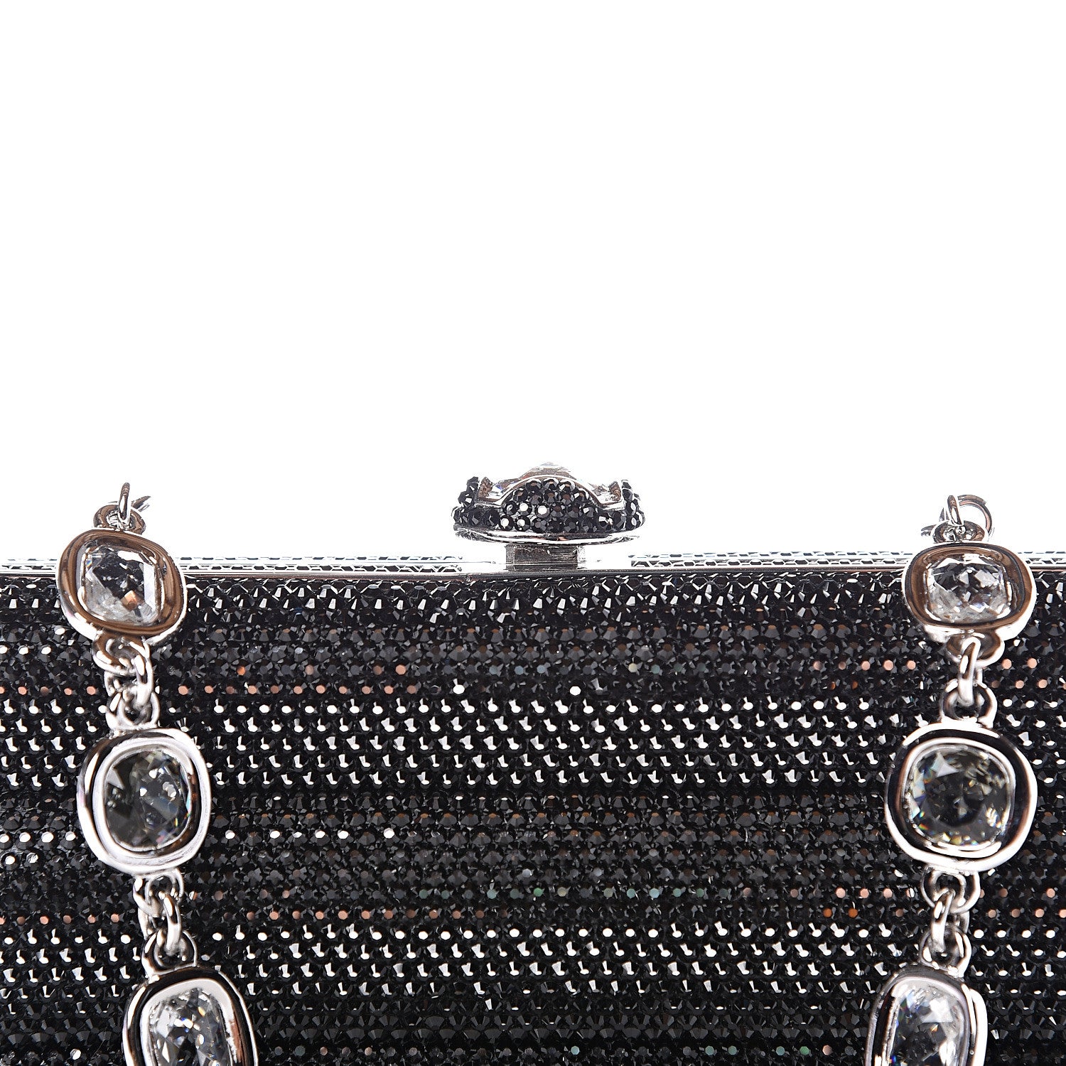 Judith Leiber Swarovski Crystal Minaudiere Clutch Black Silver 10 of 10