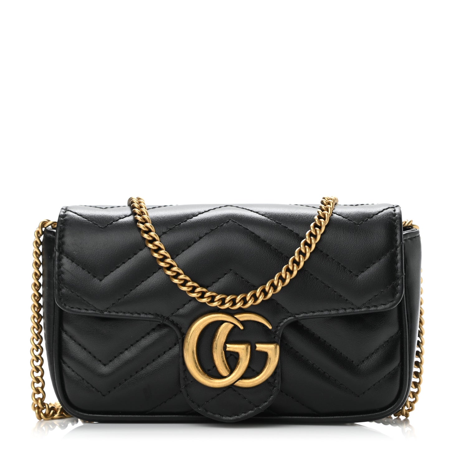 Calfskin Matelasse Super Mini GG Marmont Shoulder Bag Black