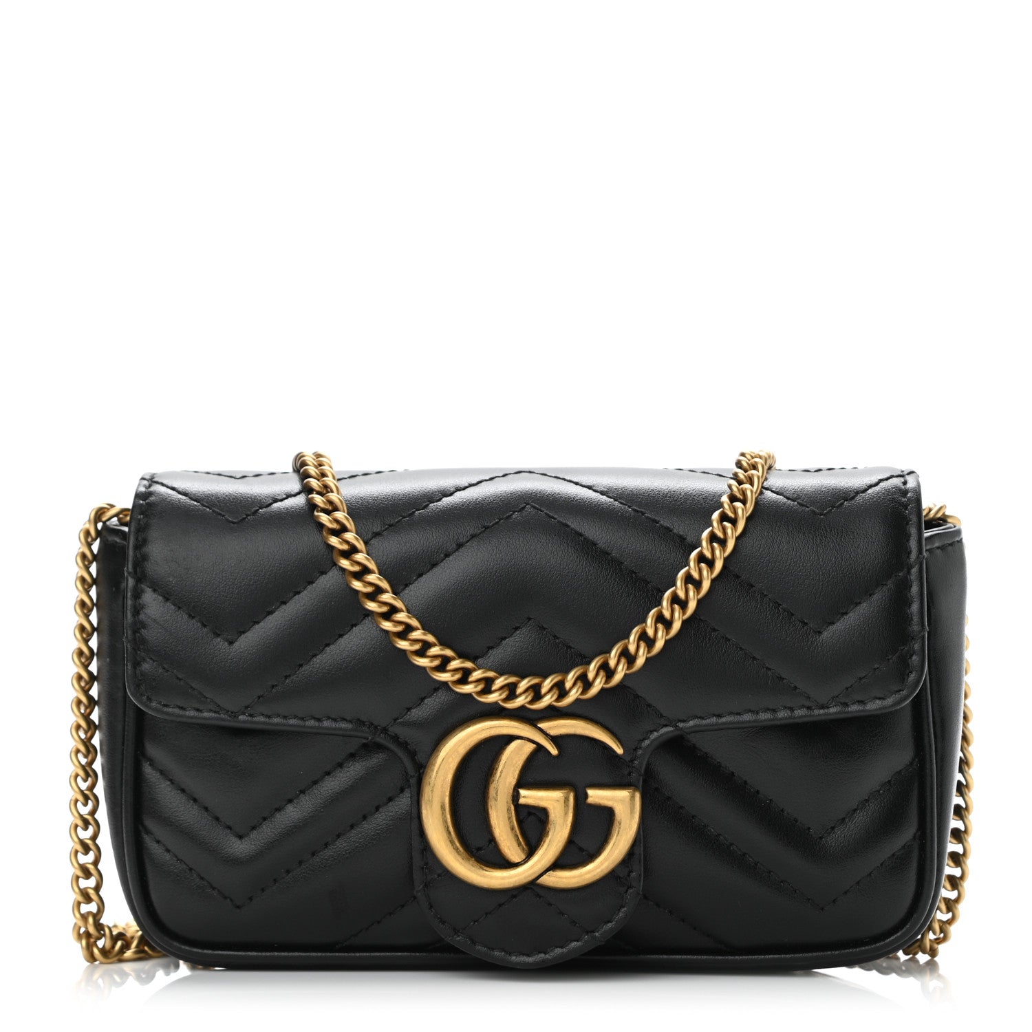 Gucci Calfskin Matelasse Super Mini GG Marmont Shoulder Bag Black 1 of 9