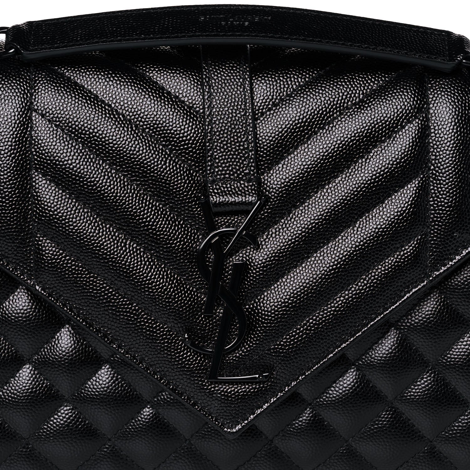 Saint Laurent Grain De Poudre Textured Mixed Matelasse Triquilt Medium Monogram Satchel Black 7 of 9