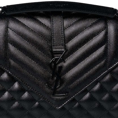 Saint Laurent Grain De Poudre Textured Mixed Matelasse Triquilt Medium Monogram Satchel Black 7 of 9