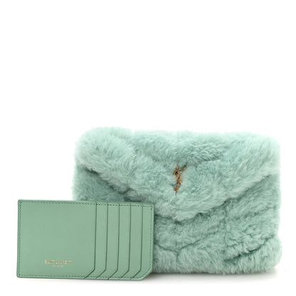Saint Laurent Shearling Quilted Monogram Loulou Puffer Pouch Clutch Iced Mint 3 of 8