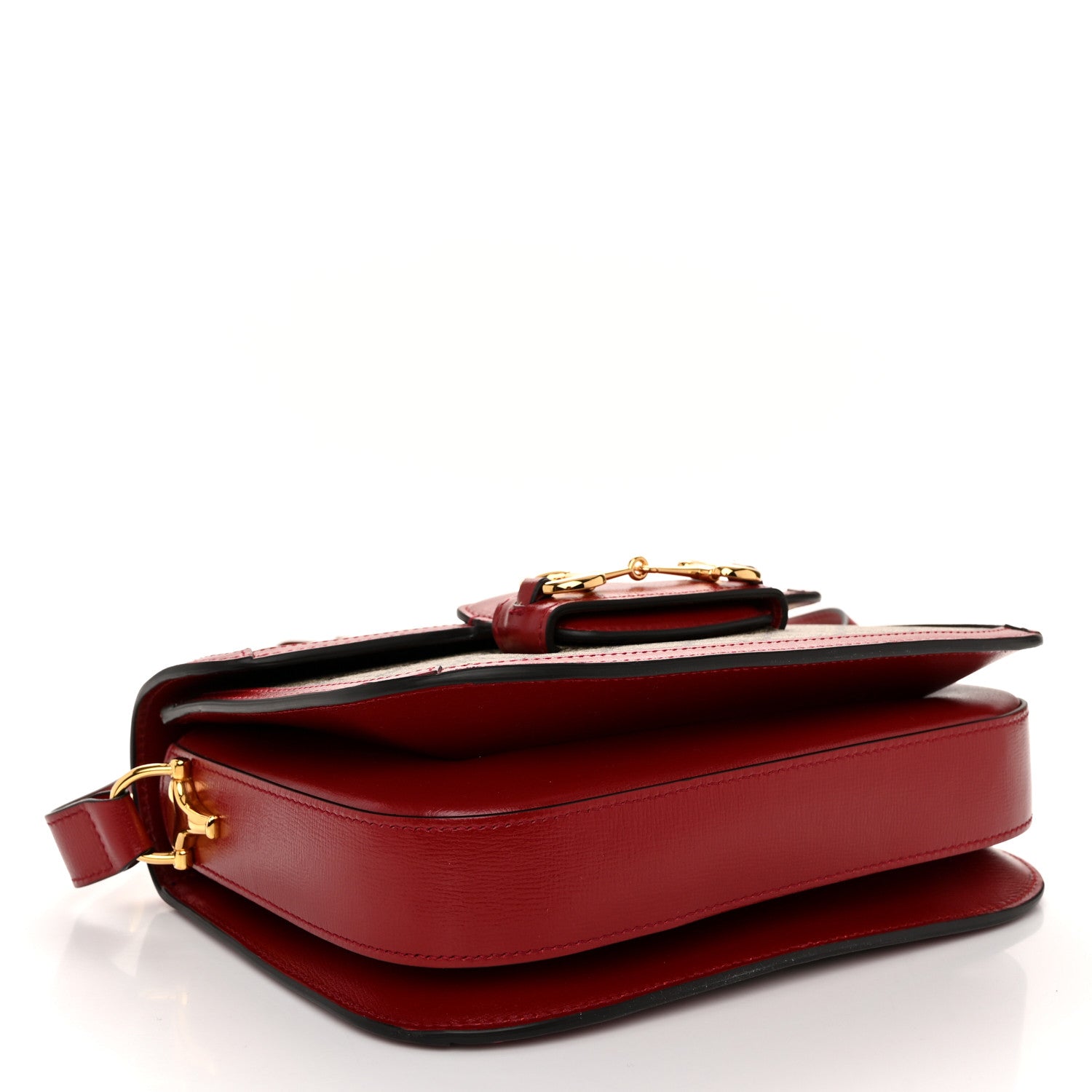 Gucci GG Supreme Monogram Azalea Calfskin Horsebit 1955 Shoulder Bag Beige Ebony New Cherry Red 4 of 12