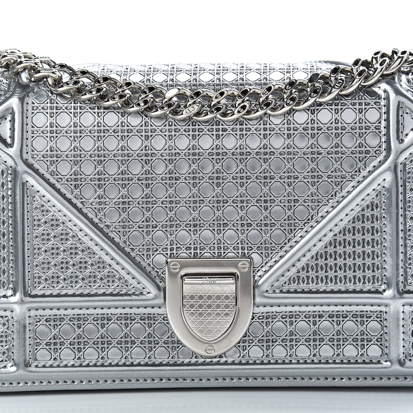 Metallic Patent Micro-Cannage Mini Diorama Flap Bag Silver