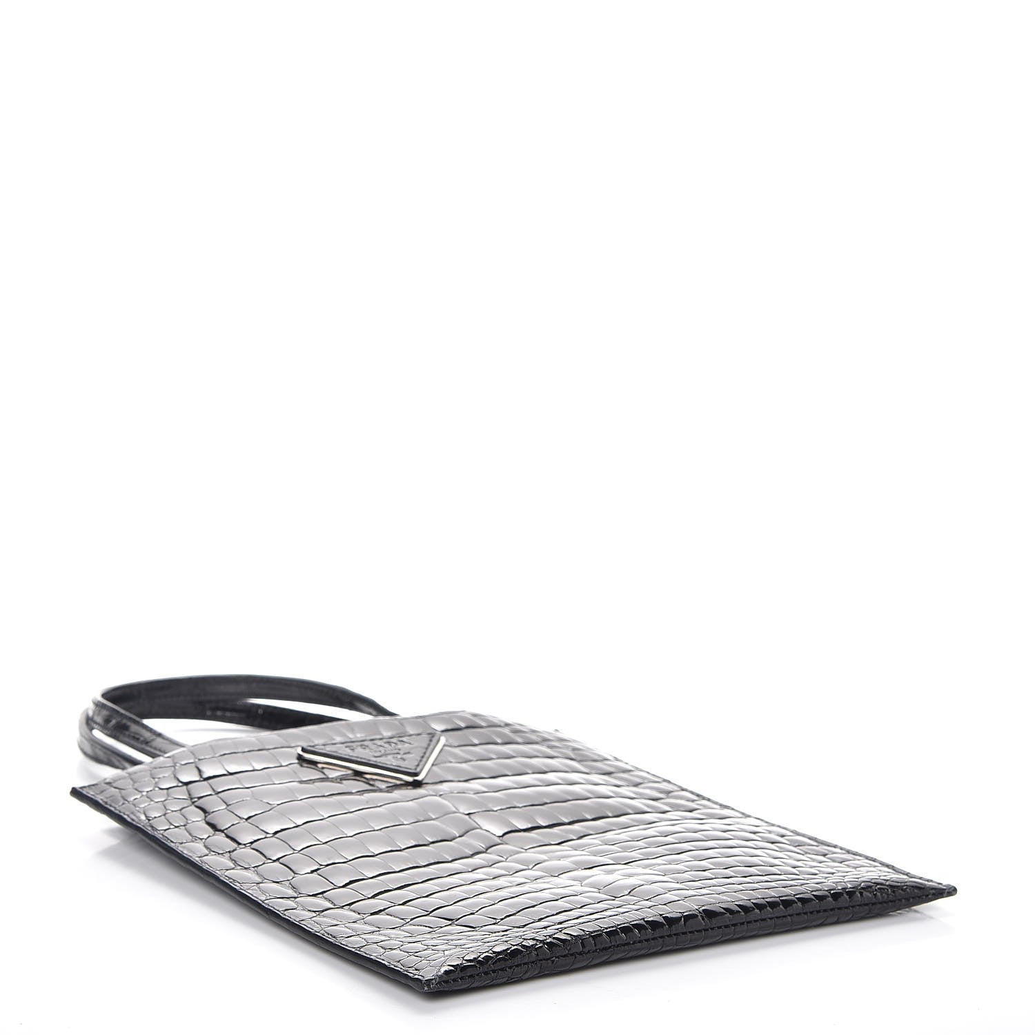 Prada Calfskin Crocodile Embossed Small Tote Nero Black 4 of 7