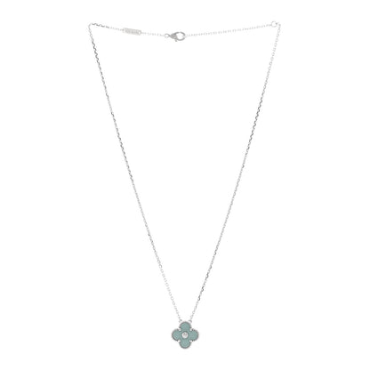 Van Cleef & Arpels 18K White Gold Diamond Celadon Green Sevres Porcelain Vintage Alhambra Pendant Necklace 3 of 6