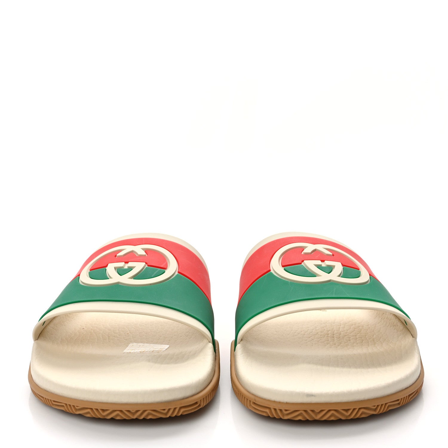 Gucci Rubber Web Womens Interlocking G Slide Sandals 41 Mystic White Green Red 2 of 7