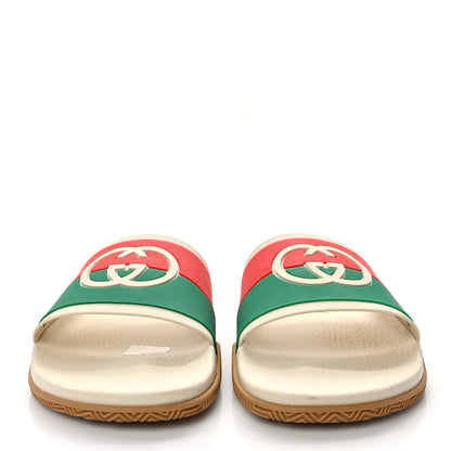 Gucci Rubber Web Womens Interlocking G Slide Sandals 41 Mystic White Green Red 2 of 7