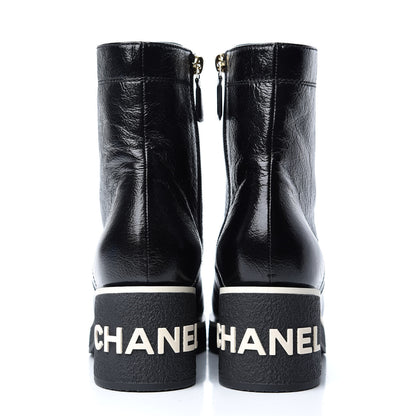 Chanel Shiny Crumpled Lambskin Lace Up Boots 39 Black 7 of 11