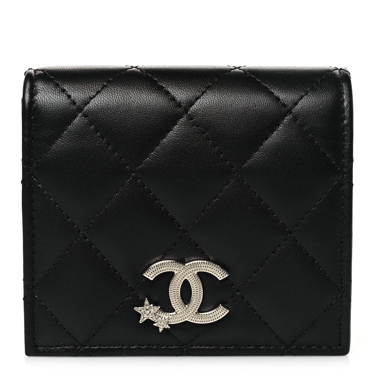 Chanel Lambskin Quilted Crystal Star CC Compact Bifold Wallet Black 1 of 9