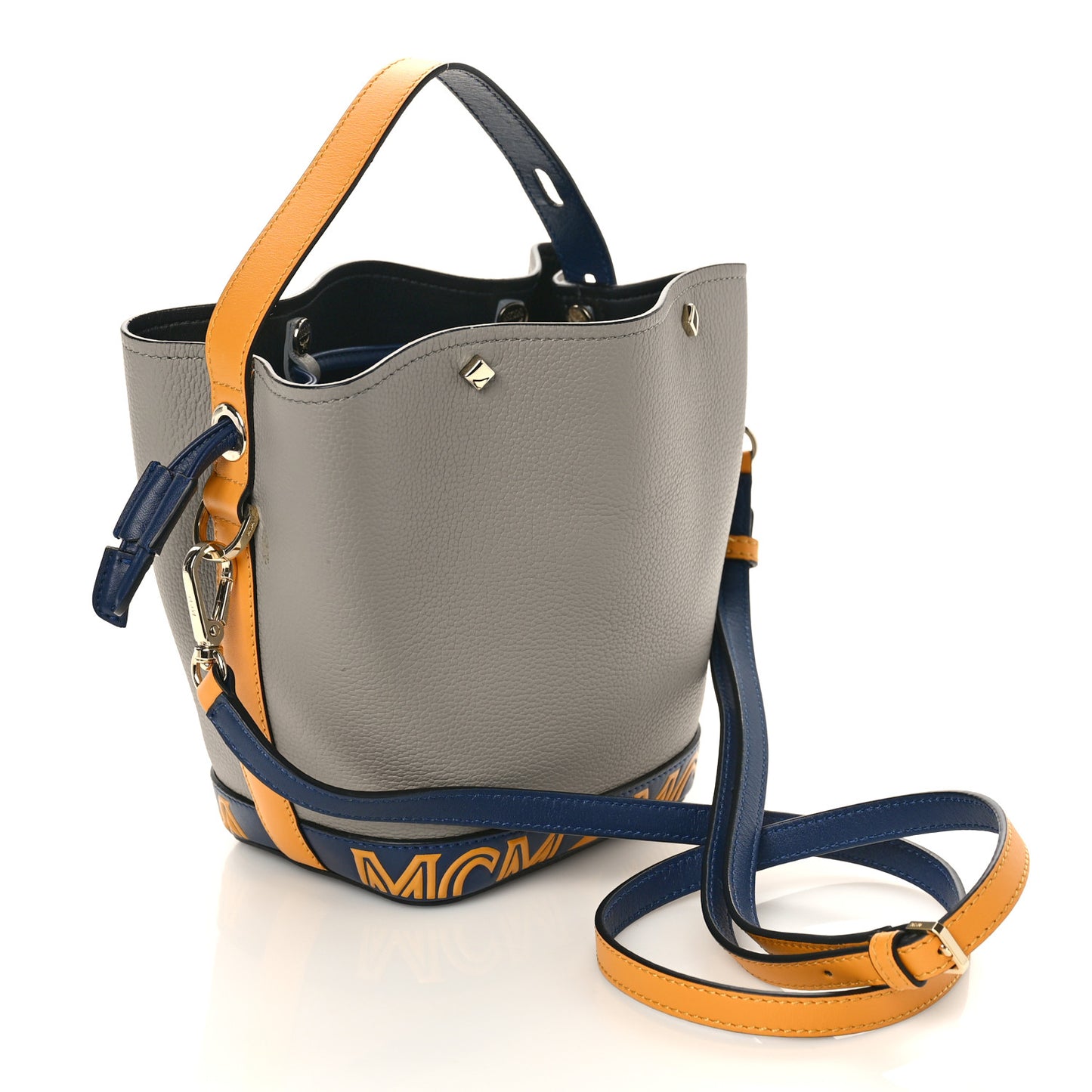 Calfskin Color Block Drawstring Milano Mini Bag Grey Multicolor