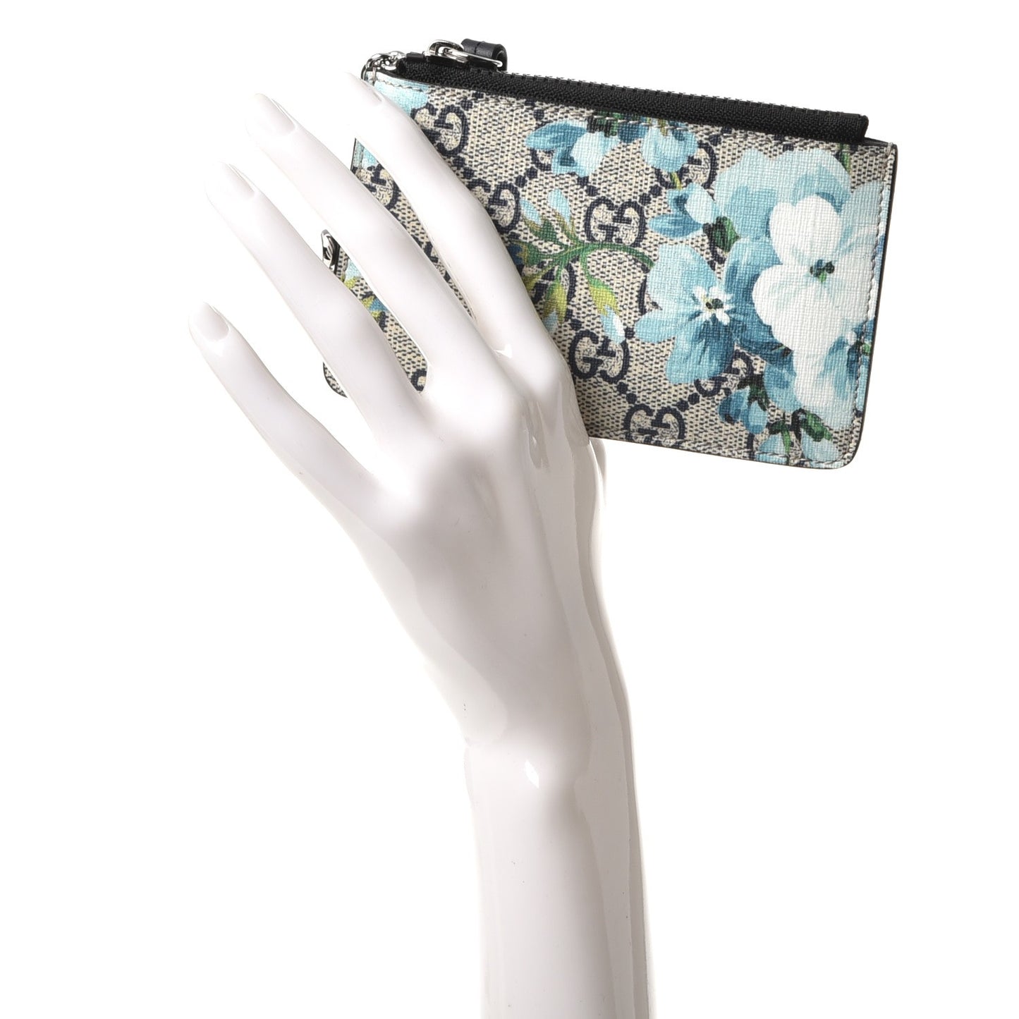 GG Supreme Monogram Blooms Key Case Beige Blue Navy