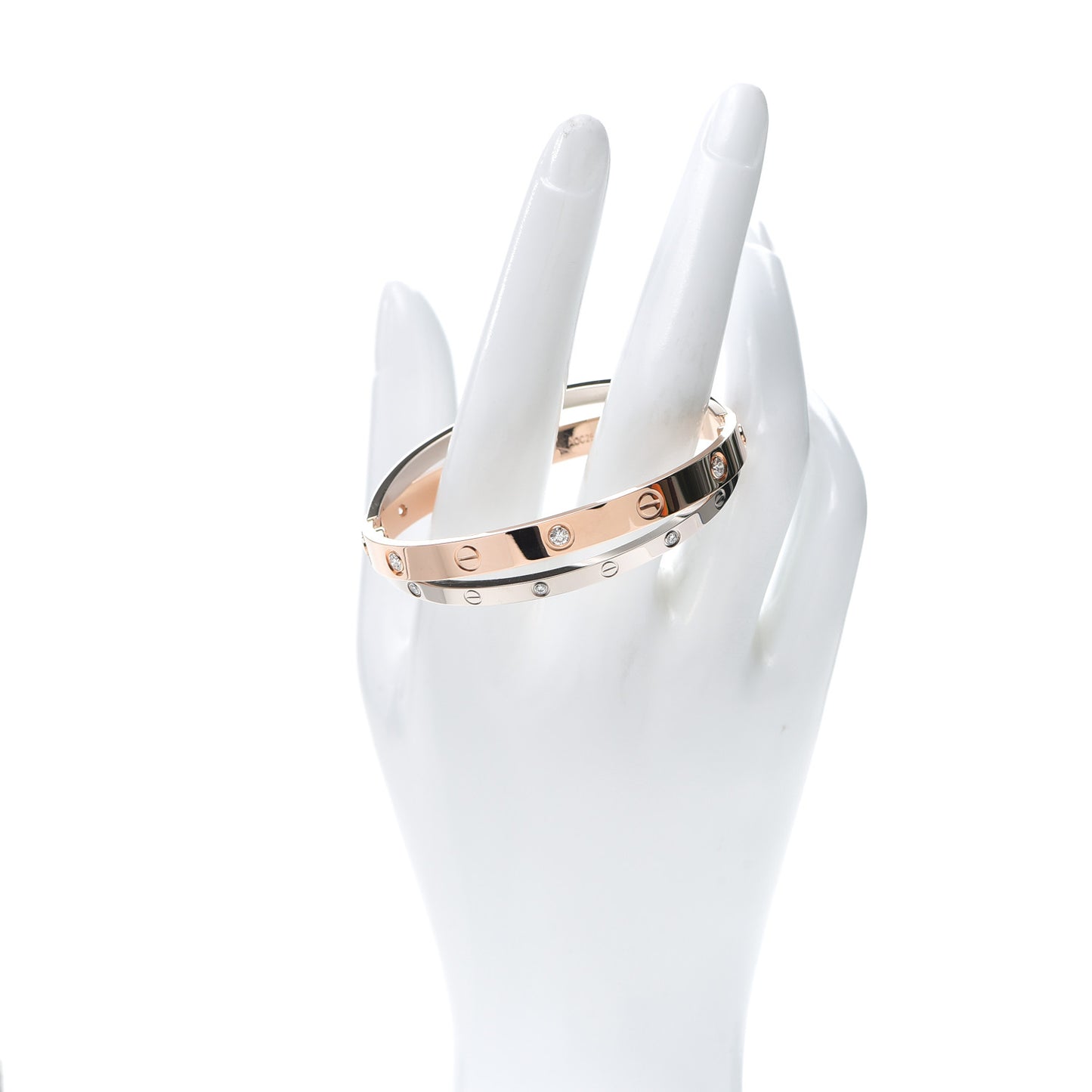 18K Pink White Gold 12 Diamond Double LOVE Bracelet 16