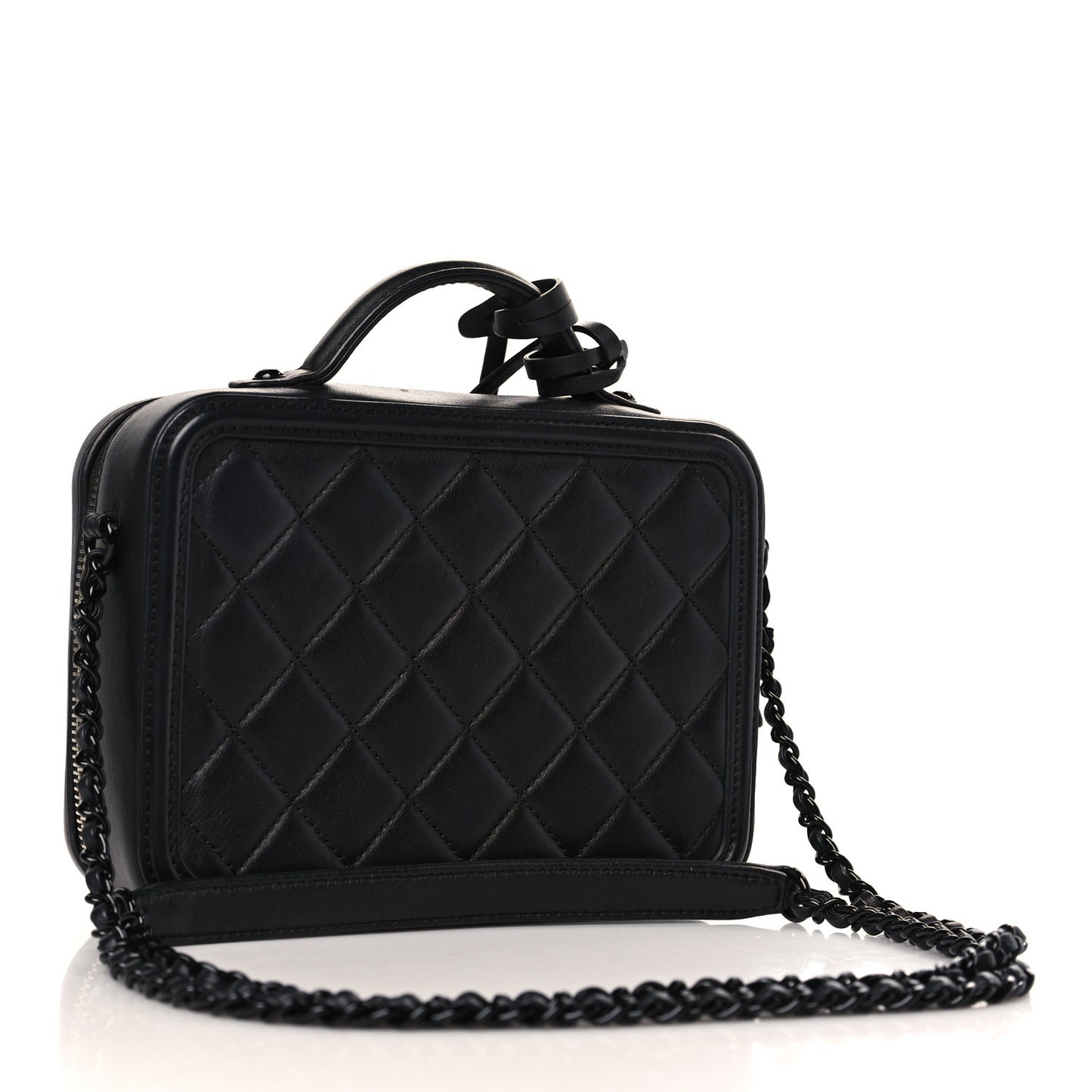 Lambskin Quilted Small CC Filigree Vanity Case Black
